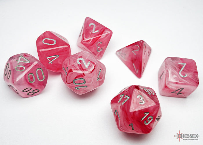 Ghostly Glow Pink/silver Polyhedral 7-Dice Set