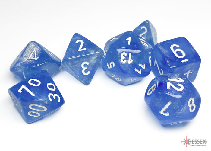 Borealis Sky Blue/white Luminary Polyhedral 7-Dice Set