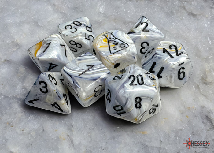 Marble Calcite/black Polyhedral 7-Dice Set (with bonus die)