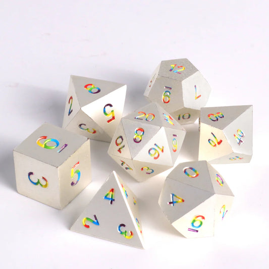 7pc Bright Rainbow Metal Dice