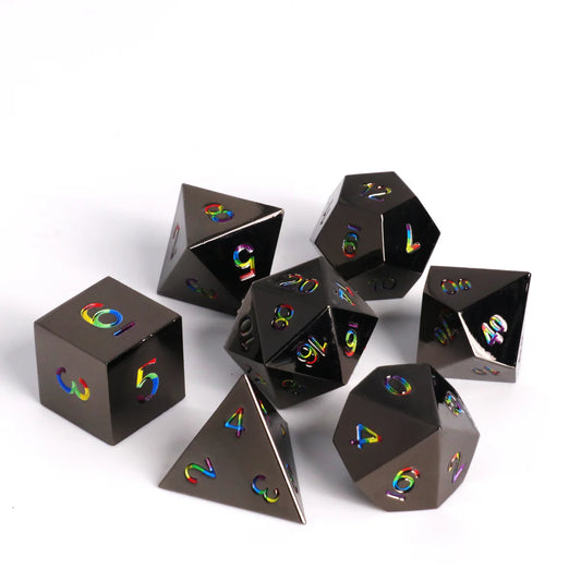 7pc Dark Rainbow Metal Dice