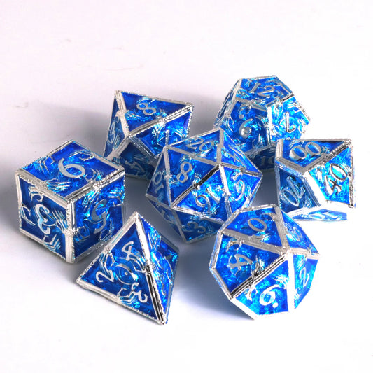 7pc Gravehold Silver w/ Blue dice