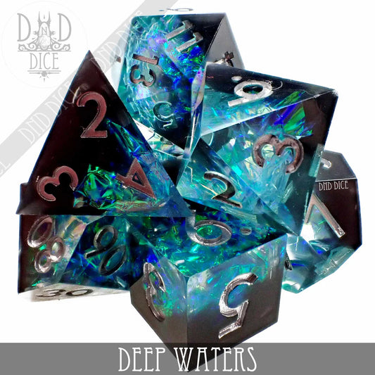 7 Piece RPG Set Deep Waters Handmade Dice Set