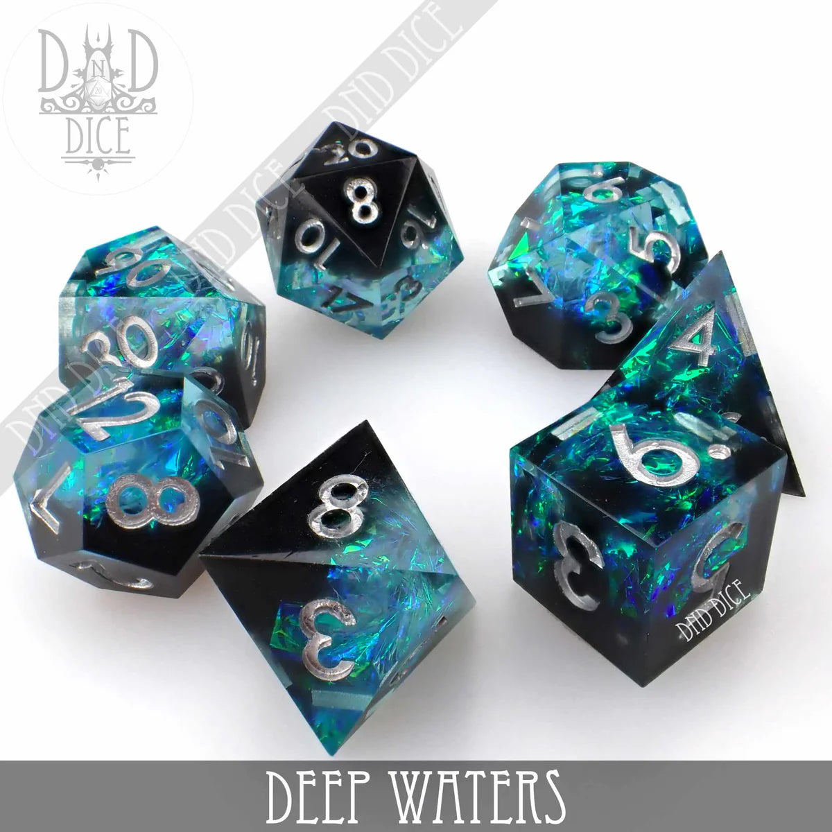 7 Piece RPG Set Deep Waters Handmade Dice Set