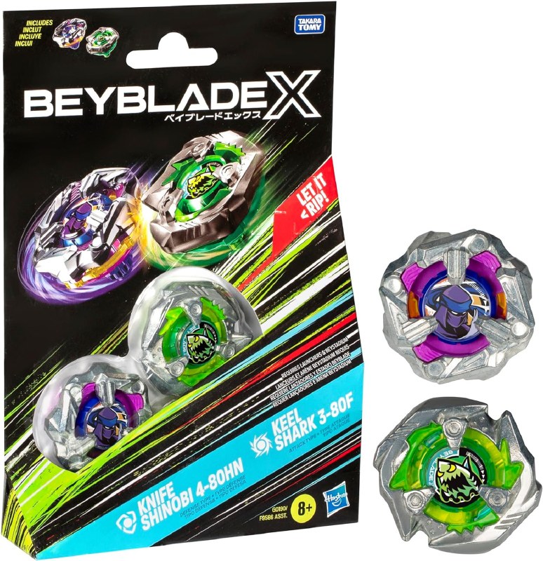 Beyblade X Knife Shinobi 4-80HN & Keel Shark 3-80F