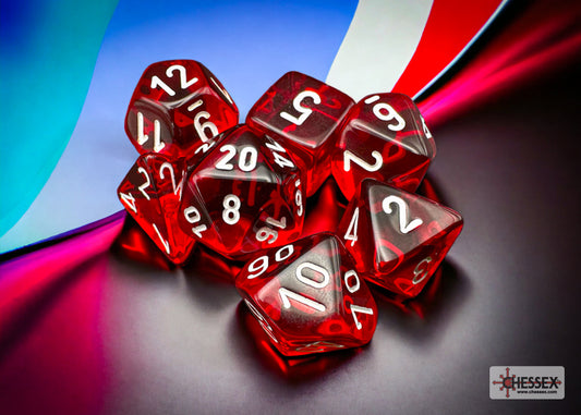 Translucent Red/White Polyhedral 7-Dice Set