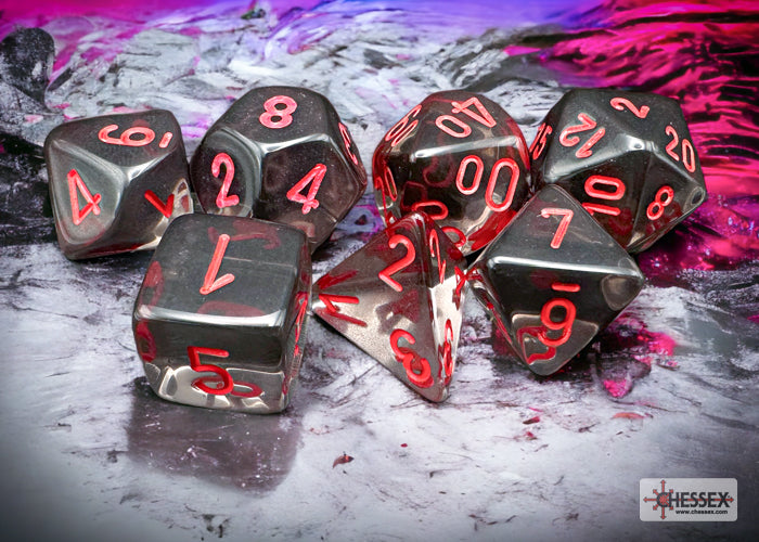 Translucent Smoke/Red Polyhedral 7-Dice Set