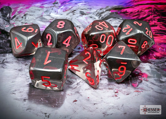 Translucent Smoke/Red Polyhedral 7-Dice Set