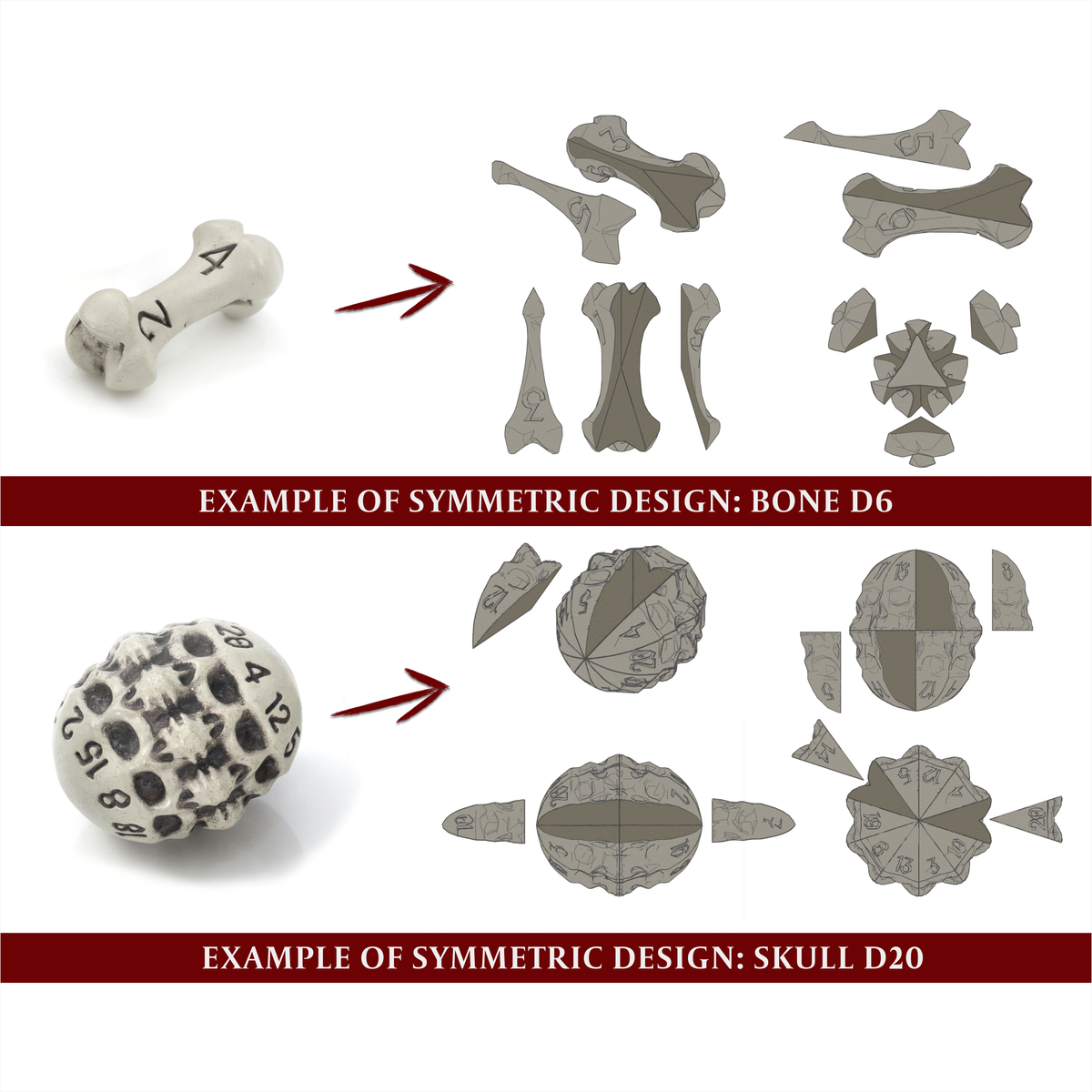 Skull & Bone Full 7 Dice Set - Cleaned Bone White