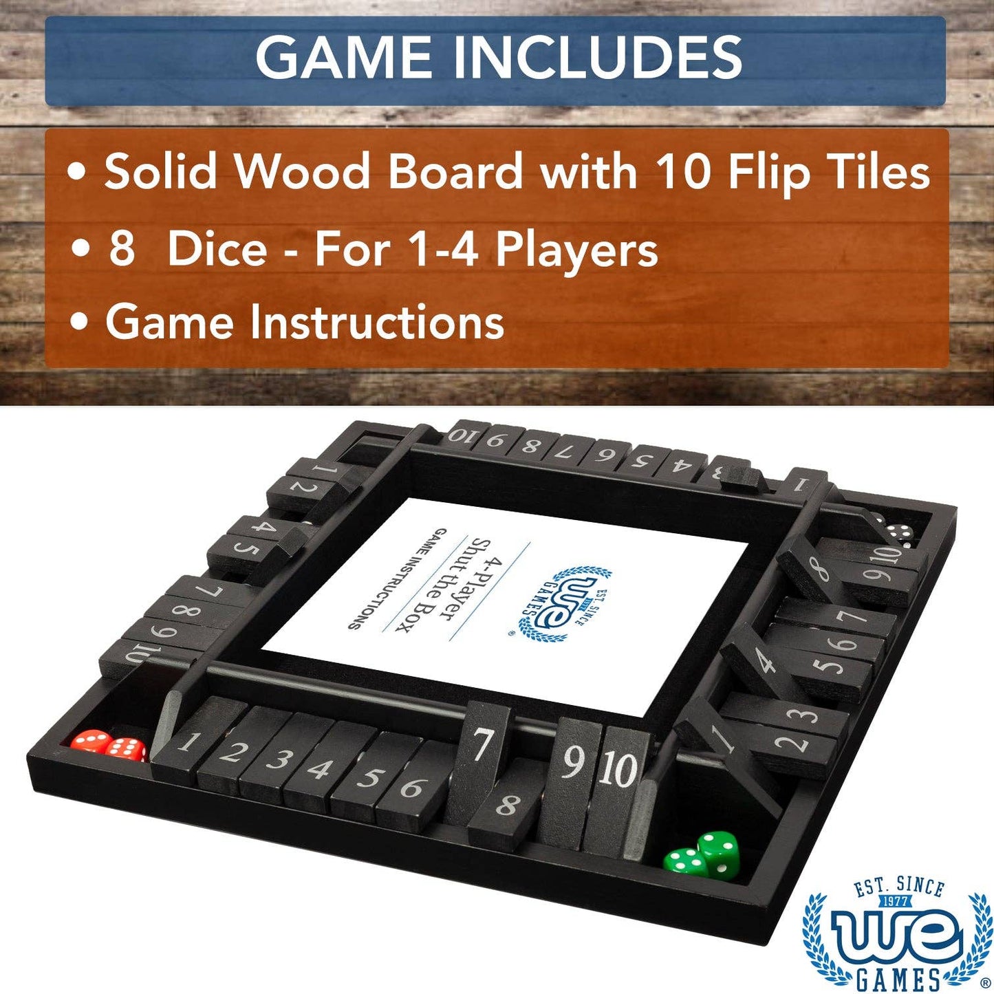4 Player Shut The Box dice Game – 8 inches – Travel Size