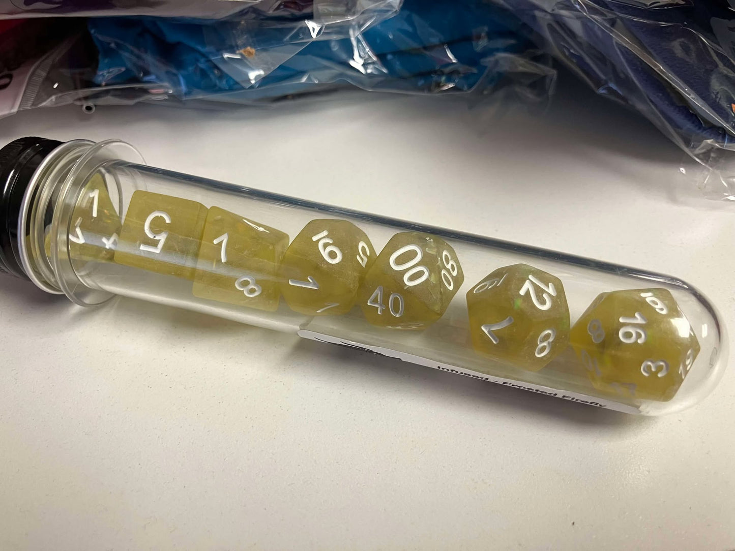 Infused- Frosted Firefly Yellow w/ White 7pc Dice Set