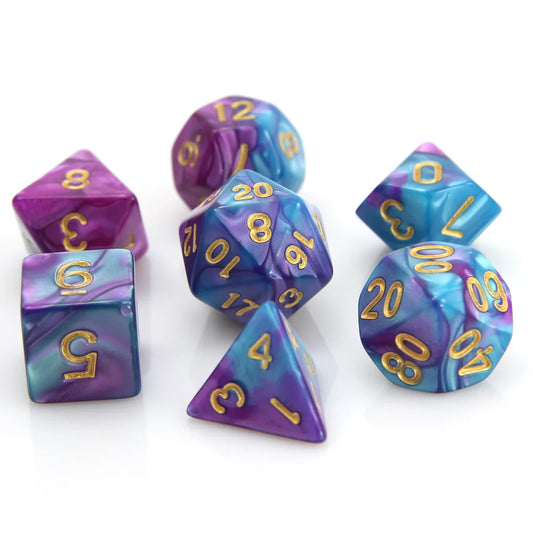 7pc Purple and Turquoise marble