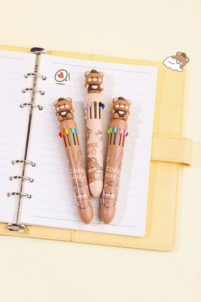 COFFEE BEAR 10-COLOR RETRACTABLE BALL PEN