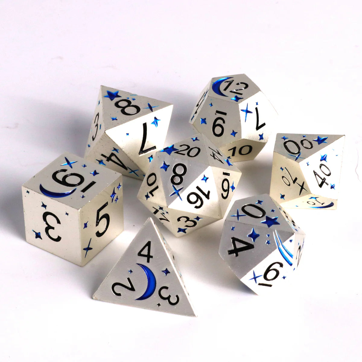 7pc Nightsky Blue Metal Dice