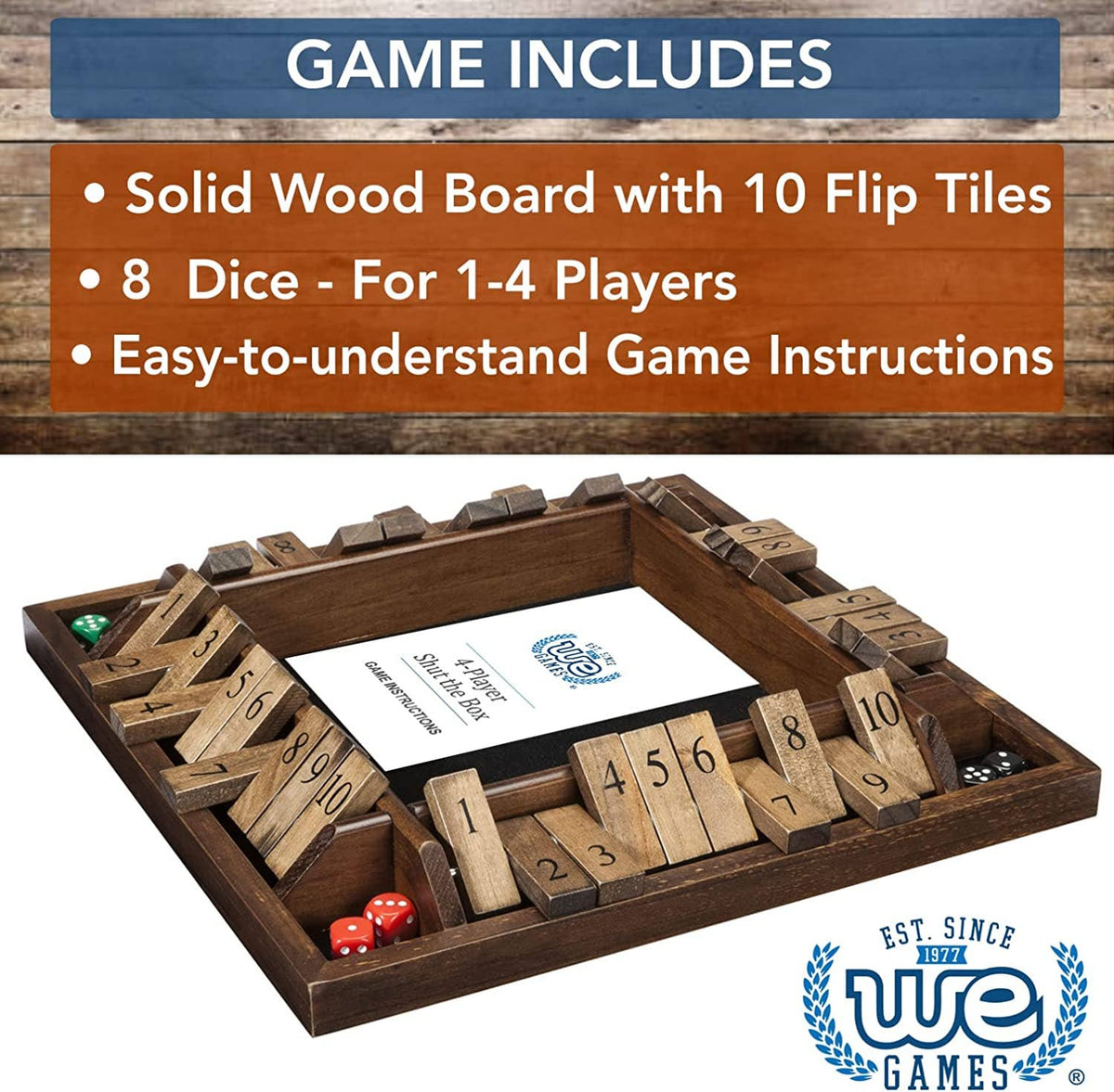 WE Games 4 Player Shut The Box Game  - 14 Inches