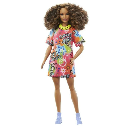 Barbie Doll, Brunette with Graffiti Dress, Barbie Fashionistas